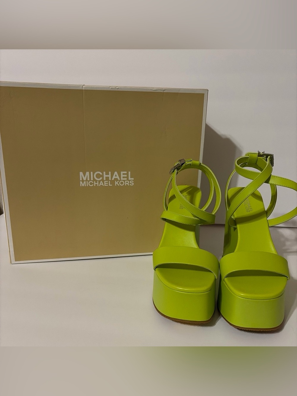 Michael Kors Neon Lime Platform Ankle-Strap Sandals